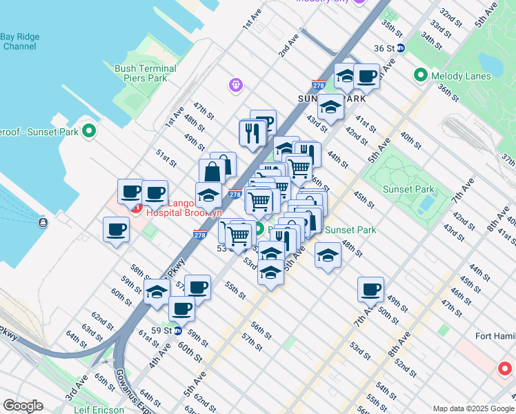 map of restaurants, bars, coffee shops, grocery stores, and more near 359 50th Street in Brooklyn