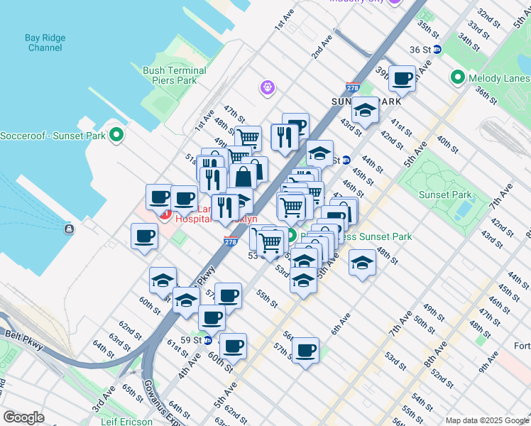 map of restaurants, bars, coffee shops, grocery stores, and more near 317 51st Street in Brooklyn