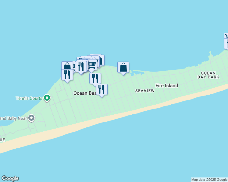 map of restaurants, bars, coffee shops, grocery stores, and more near 30 Surf View Walk in Bay Shore