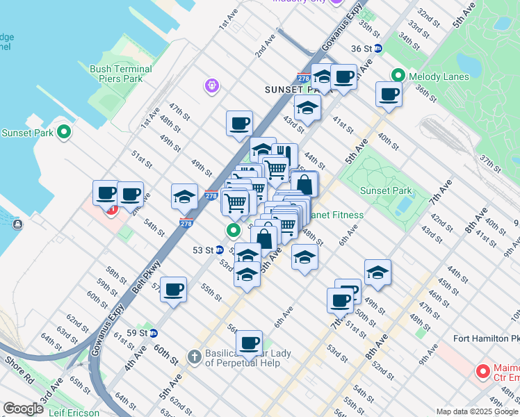map of restaurants, bars, coffee shops, grocery stores, and more near in Brooklyn