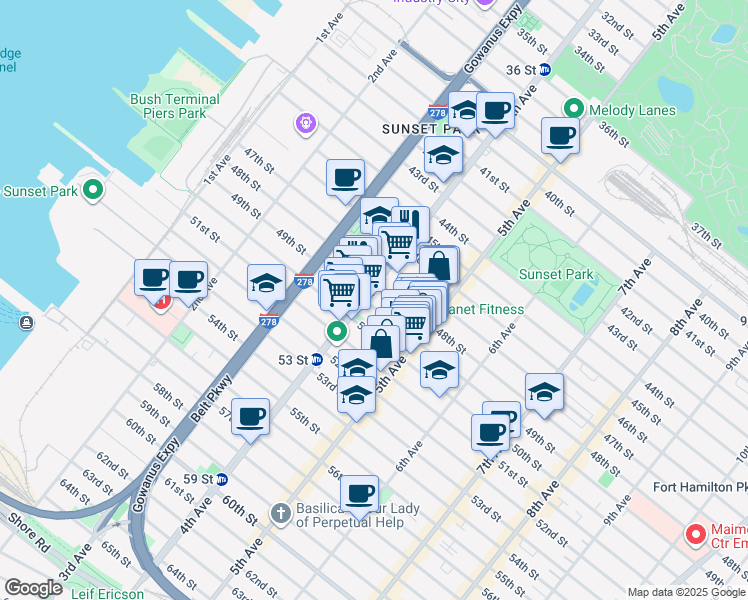 map of restaurants, bars, coffee shops, grocery stores, and more near 4819 4th Avenue in Brooklyn