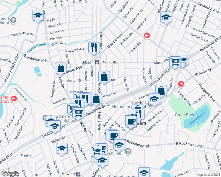 map of restaurants, bars, coffee shops, grocery stores, and more near 100 Marlboro Rd in Valley Stream