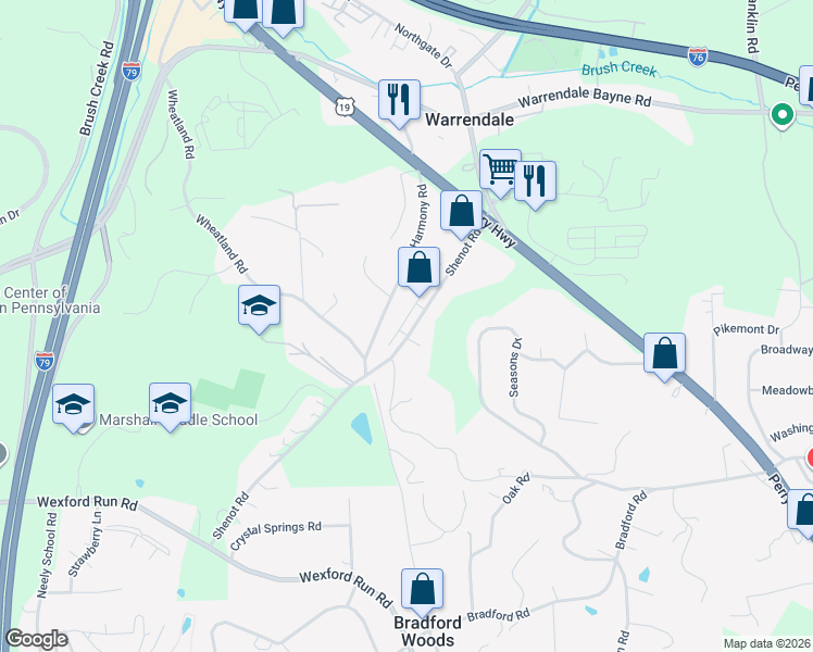 map of restaurants, bars, coffee shops, grocery stores, and more near 123 Shenot Road in Wexford