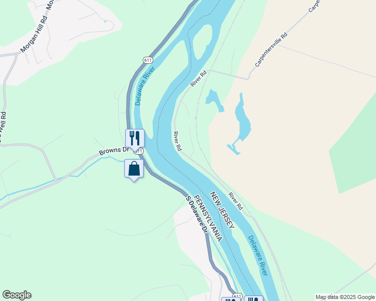 map of restaurants, bars, coffee shops, grocery stores, and more near 518 River Road in Phillipsburg