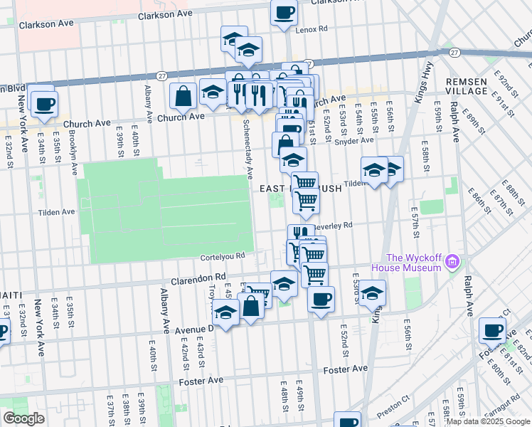 map of restaurants, bars, coffee shops, grocery stores, and more near 600 East 48th Street in Brooklyn