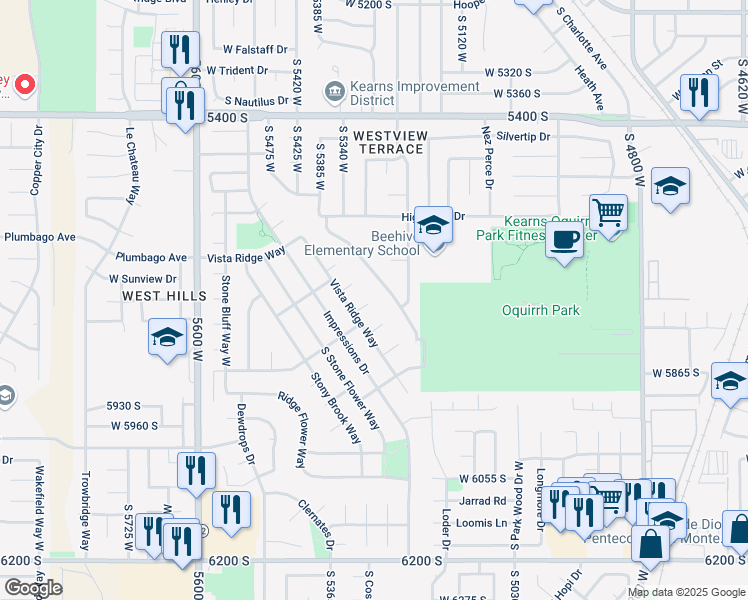 map of restaurants, bars, coffee shops, grocery stores, and more near 5286 Vista Ridge Circle in Kearns