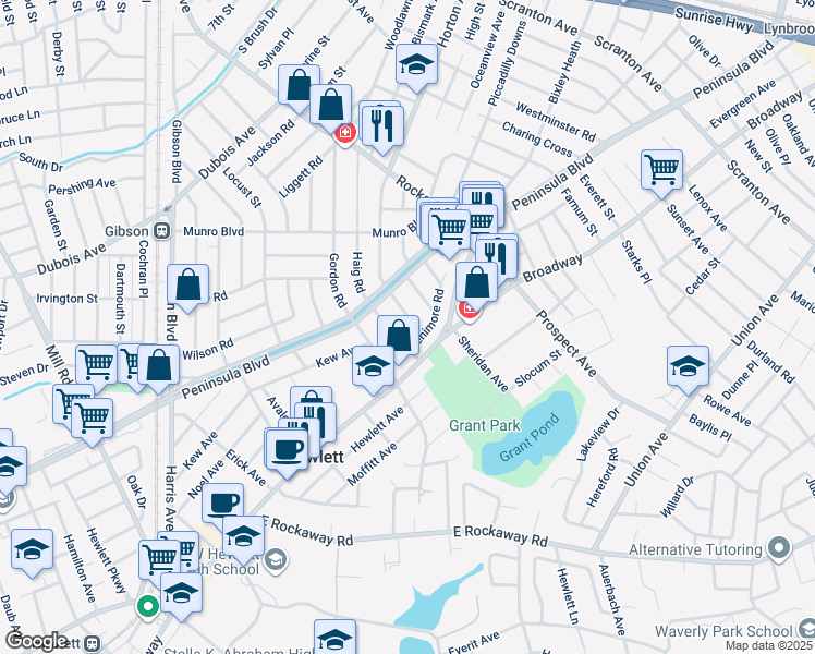 map of restaurants, bars, coffee shops, grocery stores, and more near 29 Berwick Road in Hewlett