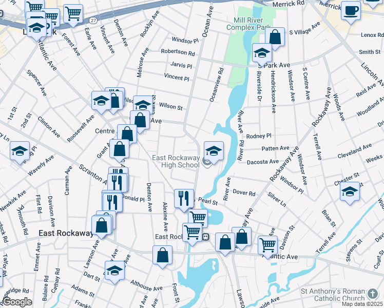 map of restaurants, bars, coffee shops, grocery stores, and more near 14 Herrick Dr in East Rockaway
