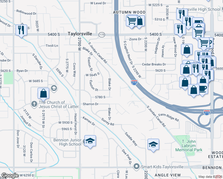 map of restaurants, bars, coffee shops, grocery stores, and more near 2506 Easton Street in Taylorsville