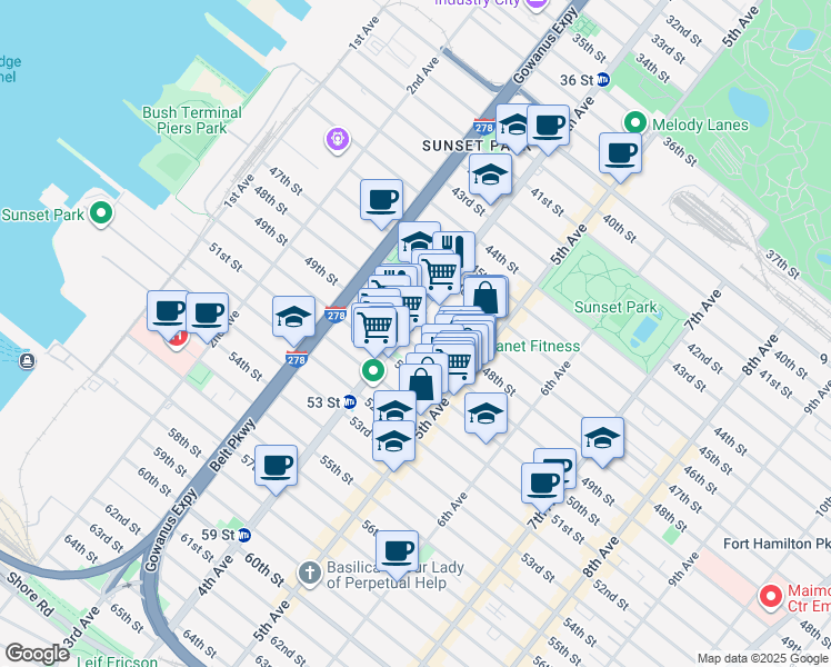 map of restaurants, bars, coffee shops, grocery stores, and more near 4819 4th Avenue in Brooklyn