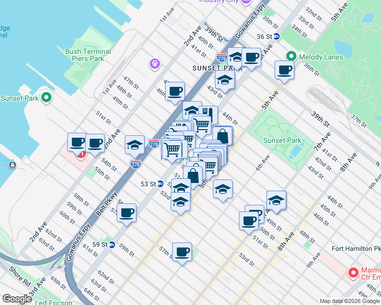map of restaurants, bars, coffee shops, grocery stores, and more near in Brooklyn