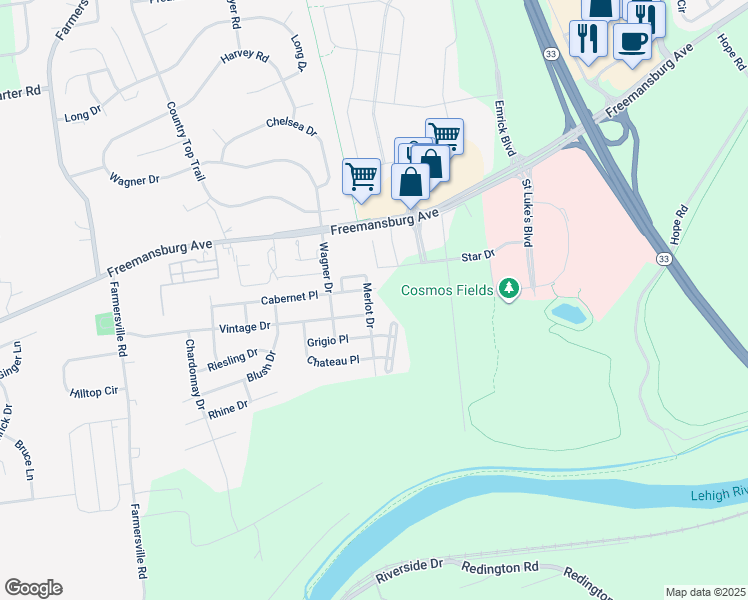 map of restaurants, bars, coffee shops, grocery stores, and more near 1824 Merlot Drive in Easton