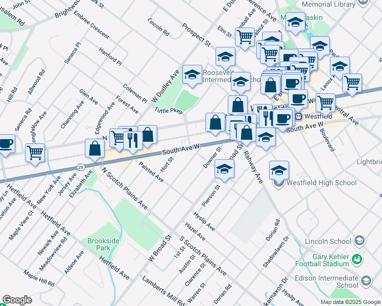 map of restaurants, bars, coffee shops, grocery stores, and more near 516 Cumberland Street in Westfield
