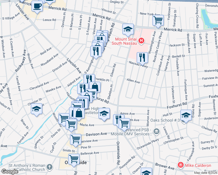 map of restaurants, bars, coffee shops, grocery stores, and more near 2624 Sheldon Place in Oceanside