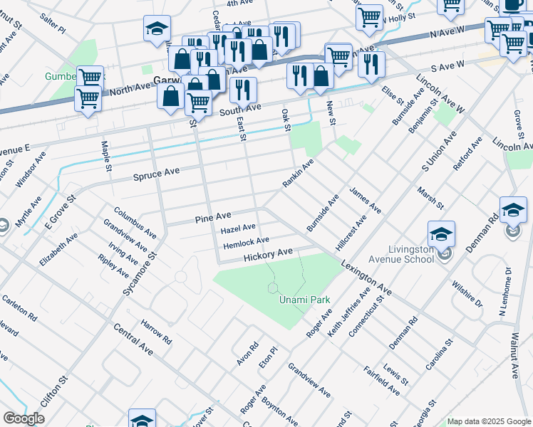 map of restaurants, bars, coffee shops, grocery stores, and more near 257 Pine Avenue in Garwood