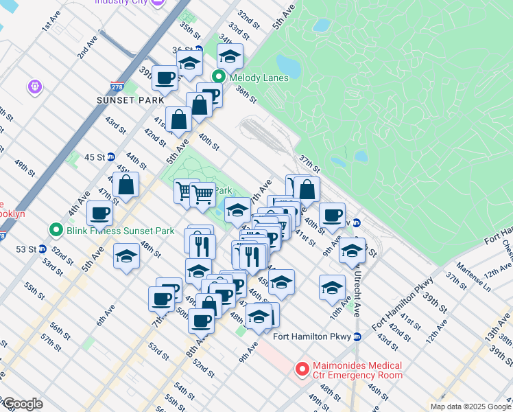 map of restaurants, bars, coffee shops, grocery stores, and more near in Brooklyn