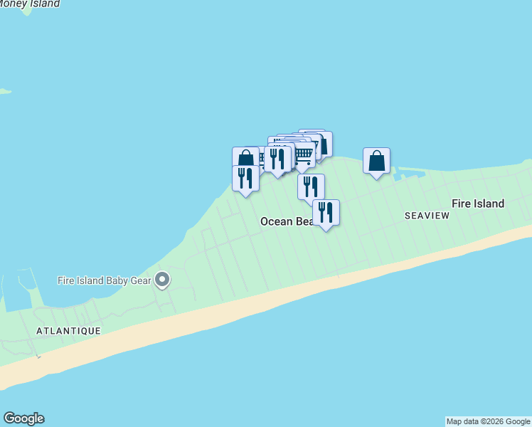 map of restaurants, bars, coffee shops, grocery stores, and more near 30 Bungalow Lane in Ocean Beach