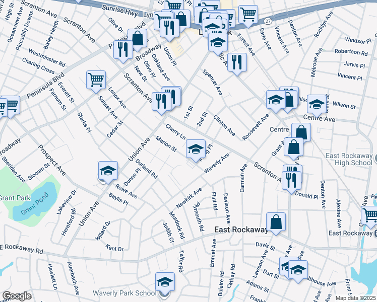 map of restaurants, bars, coffee shops, grocery stores, and more near 1 Dean St in Lynbrook