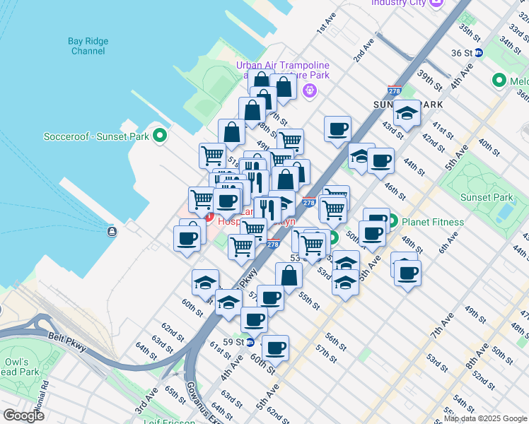 map of restaurants, bars, coffee shops, grocery stores, and more near 237 53rd Street in Brooklyn