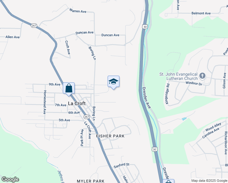 map of restaurants, bars, coffee shops, grocery stores, and more near 2460 Boring Lane in East Liverpool