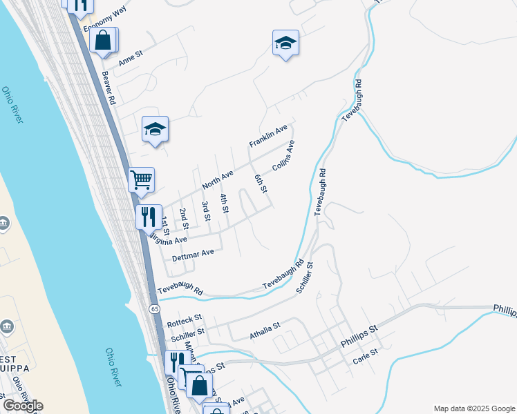 map of restaurants, bars, coffee shops, grocery stores, and more near 901 Rose Street in Baden