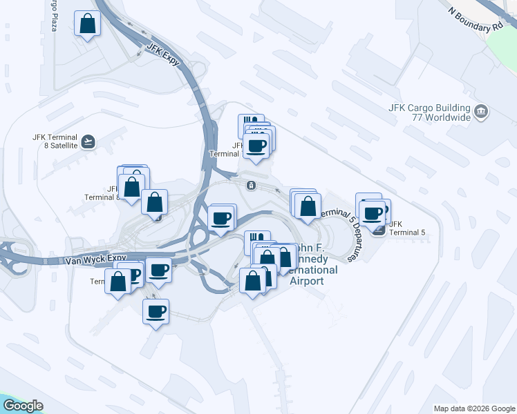 map of restaurants, bars, coffee shops, grocery stores, and more near in JOHN F KENNEDY AIRPORT