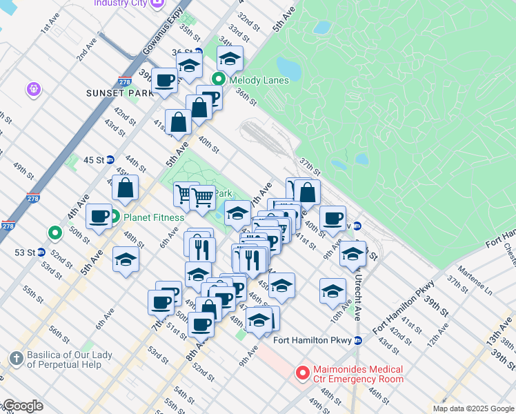 map of restaurants, bars, coffee shops, grocery stores, and more near in Brooklyn