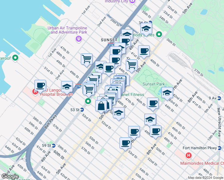 map of restaurants, bars, coffee shops, grocery stores, and more near 441 48th Street in Brooklyn
