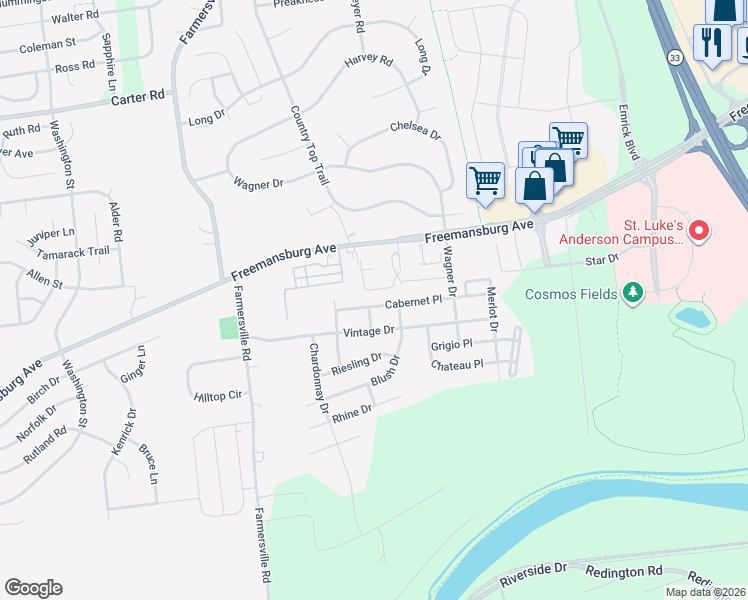 map of restaurants, bars, coffee shops, grocery stores, and more near 1930 Cabernet Place in Easton