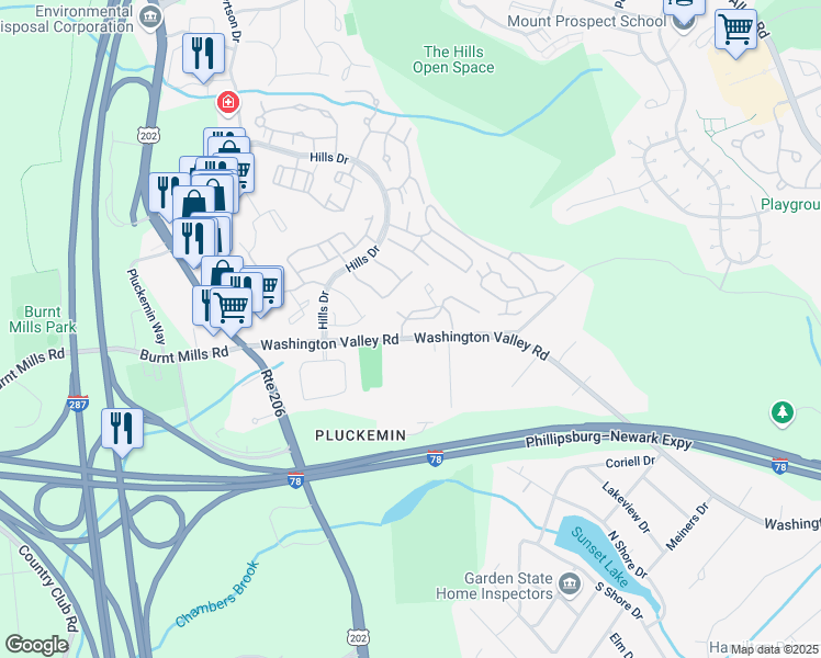 map of restaurants, bars, coffee shops, grocery stores, and more near 33 Pine Court in Bedminster
