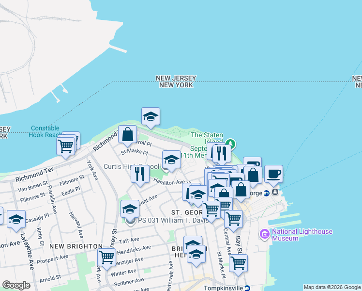 map of restaurants, bars, coffee shops, grocery stores, and more near 216 Richmond Terrace in Staten Island