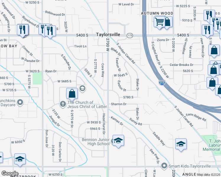 map of restaurants, bars, coffee shops, grocery stores, and more near 5725 South 2665 West in Salt Lake City