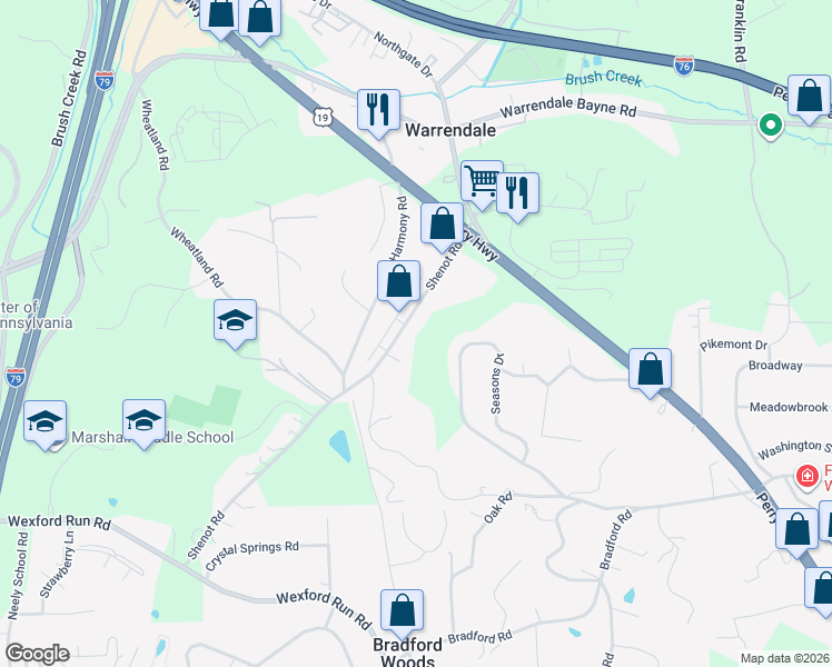 map of restaurants, bars, coffee shops, grocery stores, and more near 124 Shenot Road in Wexford