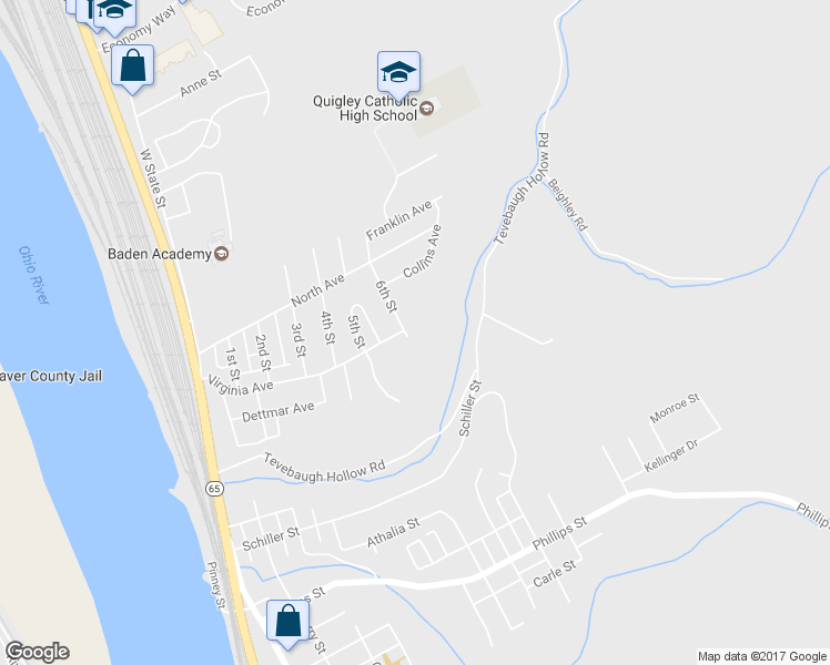 map of restaurants, bars, coffee shops, grocery stores, and more near 878 6th Street in Baden