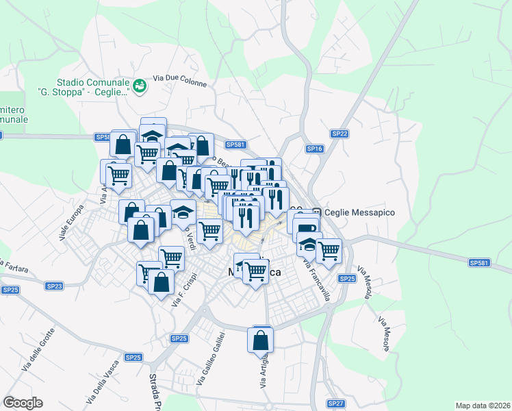 map of restaurants, bars, coffee shops, grocery stores, and more near 8 Via Priore in Ceglie Messapica