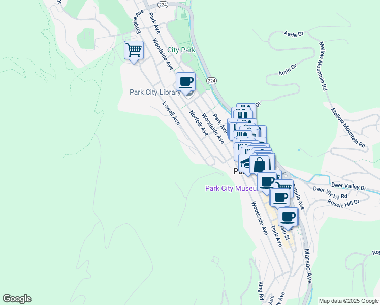 map of restaurants, bars, coffee shops, grocery stores, and more near 947 Northstar Drive in Park City