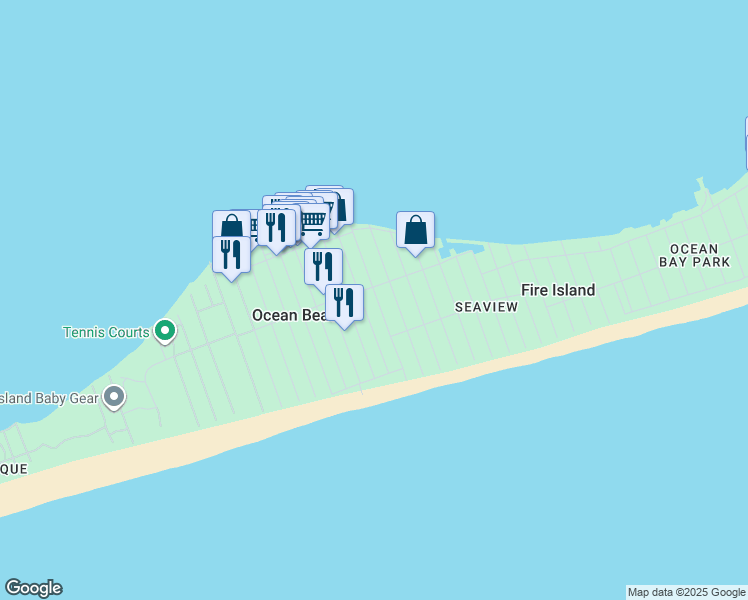 map of restaurants, bars, coffee shops, grocery stores, and more near 30 Surf View Walk in Bay Shore