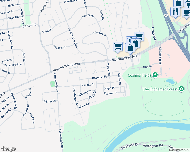map of restaurants, bars, coffee shops, grocery stores, and more near 1937 Cabernet Place in Easton