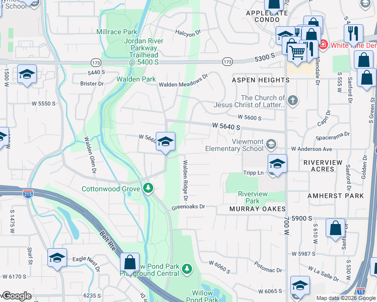 map of restaurants, bars, coffee shops, grocery stores, and more near 943 Chesterbrook Cove in Murray