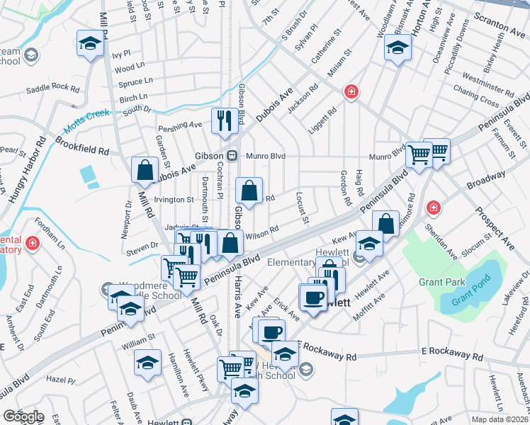 map of restaurants, bars, coffee shops, grocery stores, and more near 100 Marlboro Road in Valley Stream