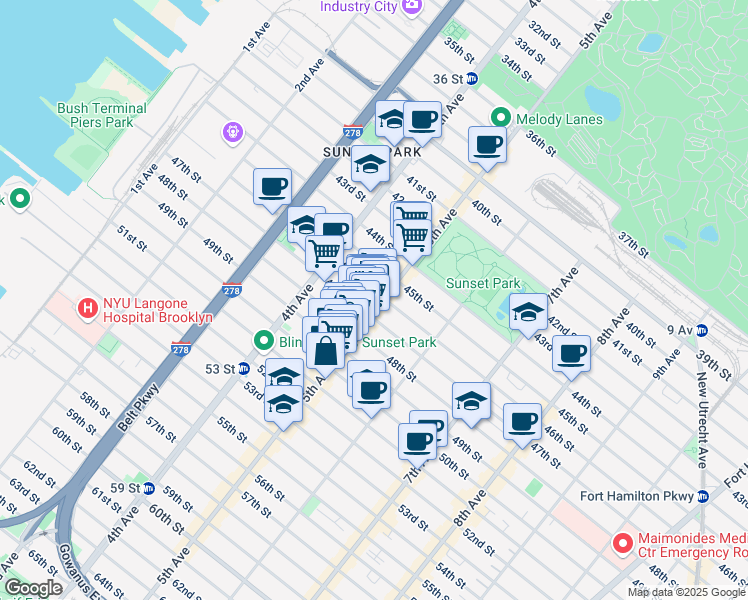 map of restaurants, bars, coffee shops, grocery stores, and more near 4621 5th Avenue in Brooklyn