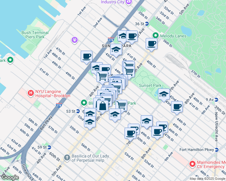 map of restaurants, bars, coffee shops, grocery stores, and more near 4621 5th Avenue in Brooklyn