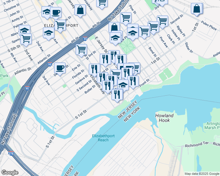 map of restaurants, bars, coffee shops, grocery stores, and more near 47 Marshall Street in Elizabeth