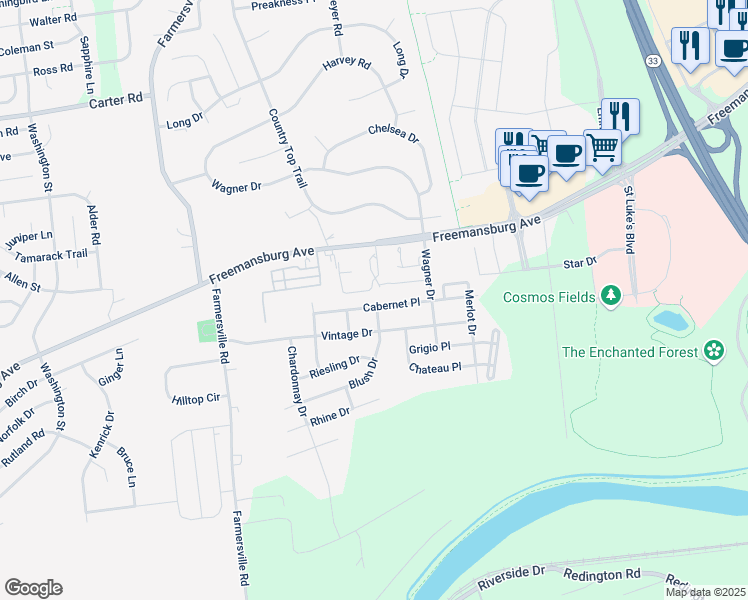 map of restaurants, bars, coffee shops, grocery stores, and more near 1937 Cabernet Place in Easton