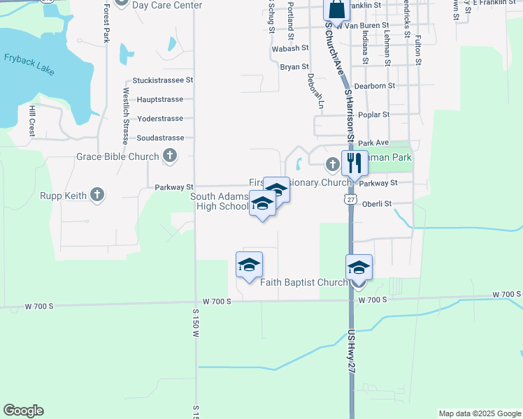 map of restaurants, bars, coffee shops, grocery stores, and more near 1000 Parkway Street in Berne