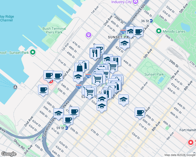 map of restaurants, bars, coffee shops, grocery stores, and more near in Brooklyn