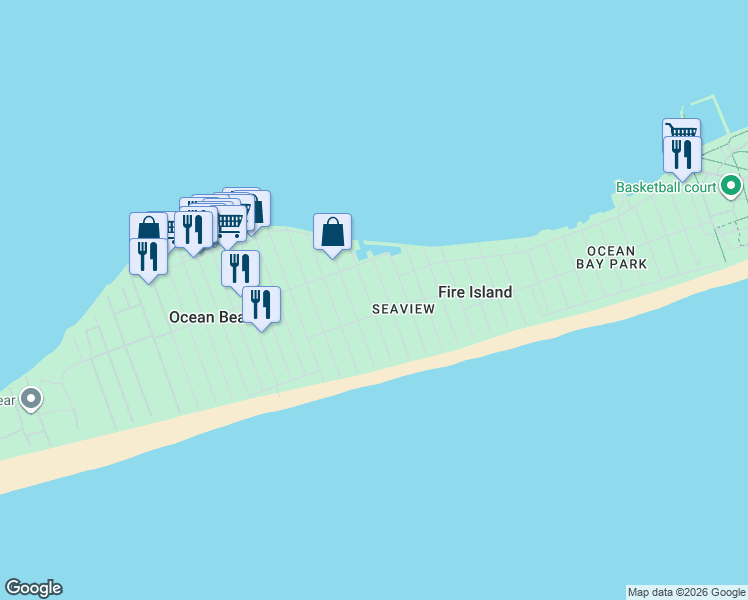 map of restaurants, bars, coffee shops, grocery stores, and more near 39 Duneway Avenue in Ocean Beach
