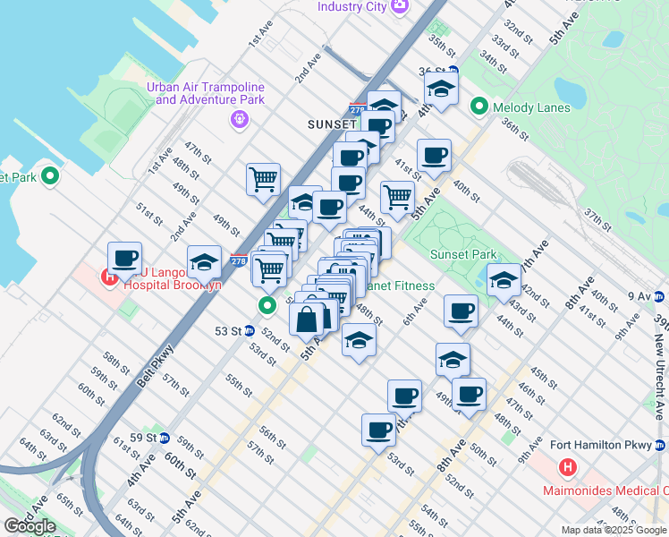 map of restaurants, bars, coffee shops, grocery stores, and more near 440 47th Street in Brooklyn