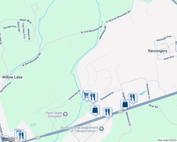 map of restaurants, bars, coffee shops, grocery stores, and more near 74 Kelsey Drive in Schuylkill Haven