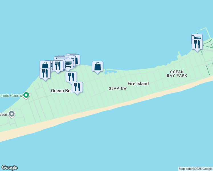 map of restaurants, bars, coffee shops, grocery stores, and more near 39 Duneway Avenue in Ocean Beach